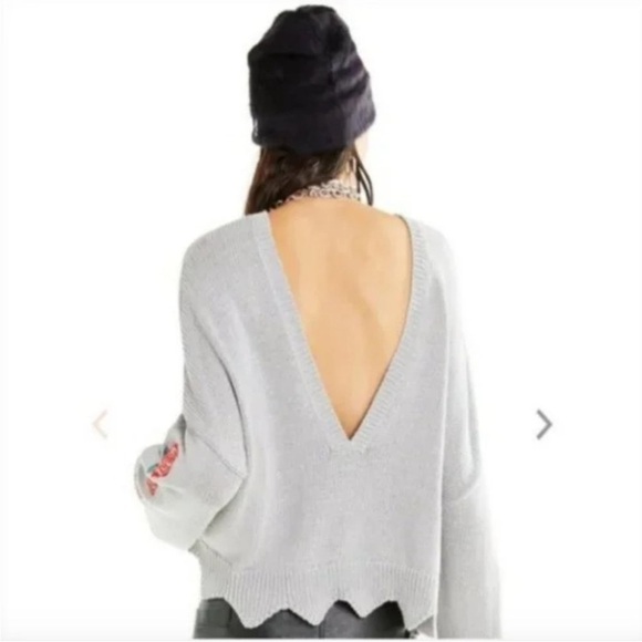 Wildfox | Palmetto Roses Embroidered Crop Sweater | Navy Blue |‎ XS - Picture 3 of 12